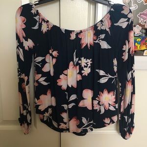 Billabong Navy Blue and Pink flowered Blouse
